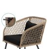 3 Piece Beige/Black Outdoor Weave Wicker Bistro w/ Tempered Glass Side Table Set