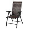 Outdoor Folding Steel Frame Rattan Patio Chair with Armrest in Brown