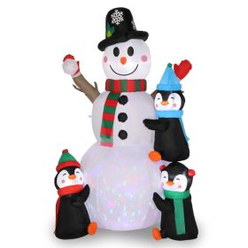 6ft Snowman with 3 Penguins, 4 Light Strings, 1 Colorful Rotating Light, Inflatable