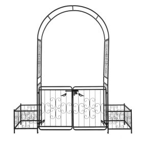 1Courtyard Arc Top Arbor With Door With Planting Frame Iron Art Iron Arch Black