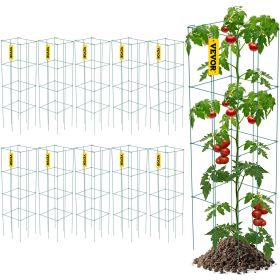 VEVOR Tomato Cages, 11.8" x 11.8" x 46.1", 10 Packs Square Plant Support Cages, Green PVC-Coated Steel Tomato Towers for Climbing Vegetables, Pla
