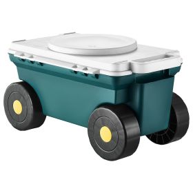 Rolling Garden Cart with Seat 276 lbs Plastic Garden Scooter Storage Bin & Seat
