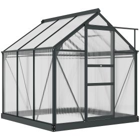 Outsunny Polycarbonate Greenhouse, Heavy Duty Outdoor Aluminum Walk-in Green House Kit Vent Door, 6.2'x6.2'x6.6' Gray