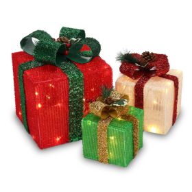 Christmas Gift Boxes,  ABS Plastic Frame LED60 Light Warm White Light Three-Piece Set Onion Cloth