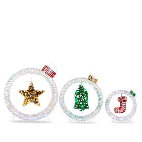 Set of 3 Lighted Iridescent Cut-out Light Bulb Christmas Ornaments