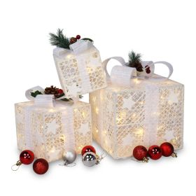 3pcs Christmas Gift Boxes, 60 Warm White LEDs, White Light Cotton Thread Powder Gift Box