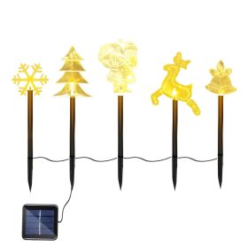 5Pcs Mixed Christmas Decoration Light Solar Stake Light Waterproof Reindeer Snowflake Bell Christmas Tree Santa Claus Light Outdoor Landscape Lig