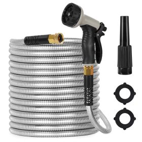 Metal Garden Hose, 100ft Stainless Steel Flexible Water Hose With 10 Adjustable Patterns Spray Nozzle, Heavy Duty Water Pipe , Kink Free , 2 Nozzles (Option: 100FT)