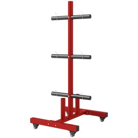 2 Inch Weight Plate Rack, Plate Rack Holder For Olympic Weight Plates And Bars, With 4 Transport Wheels And 6 Fasten Clamps, 440 Lbs. Capacity, Red (Color: Red)
