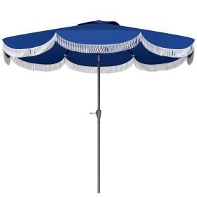 9FT Patio Umbrella,Outdoor Market Umbrella With Crank, 8 Ribs, Push Button Tilt, Vented Patio Table Umbrella For Deck Backyard Lawn, Navy Blue (Color: Navy Blue)