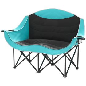 Padded Folding Camp Chair For Adults, Double Camping Chair With Armrests, Cup Holders, Carry Bag For Outdoor, Green (Color: Green)