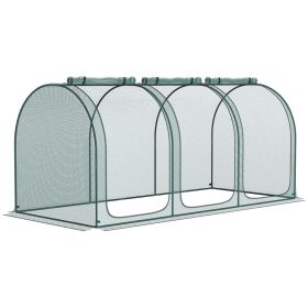 Outsunny 9' X 4' Crop Cage, Plant Protection Tent With Three Zippered Doors, Storage Bag And 6 Groun (Color: Green)