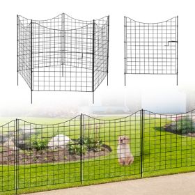 4 Panels Of Fence, 1 Panel With A Door, 36x39 Inch, Top Rounded Arc, Assembly Required, Black Iron Fence (Color: Black)