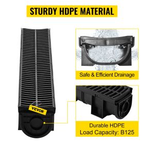 VEVOR Trench Drain System, Channel Drain With Plastic Grate, 6x Trench Drain, 6x Grate, 6x End Caps (Option: Default)