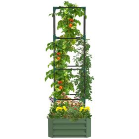 Outsunny Galvanized Raised Garden Bed, 24" x 24" x 11.75" Outdoor Planter Box with Trellis Tomato Cage and Open Bottom for Climbing Vines, Vegeta (Color: as Pic)