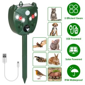 Ultrasonic Solar Animal Repeller Outdoor Mole Snake Squirrel Mouse Chaser Waterproof Bird Deer Dog Cat Deterrent With 5 Gears For Farm Garden Yard (Color: Green)